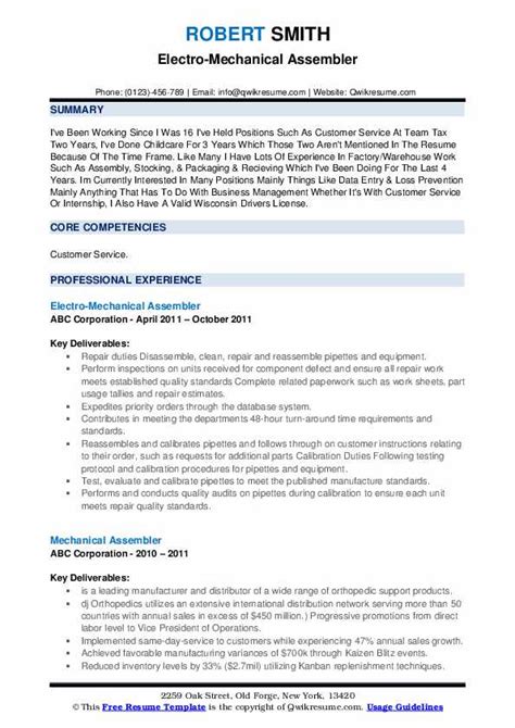 mechanical assembler resume|electro mechanical assembler resume sample.